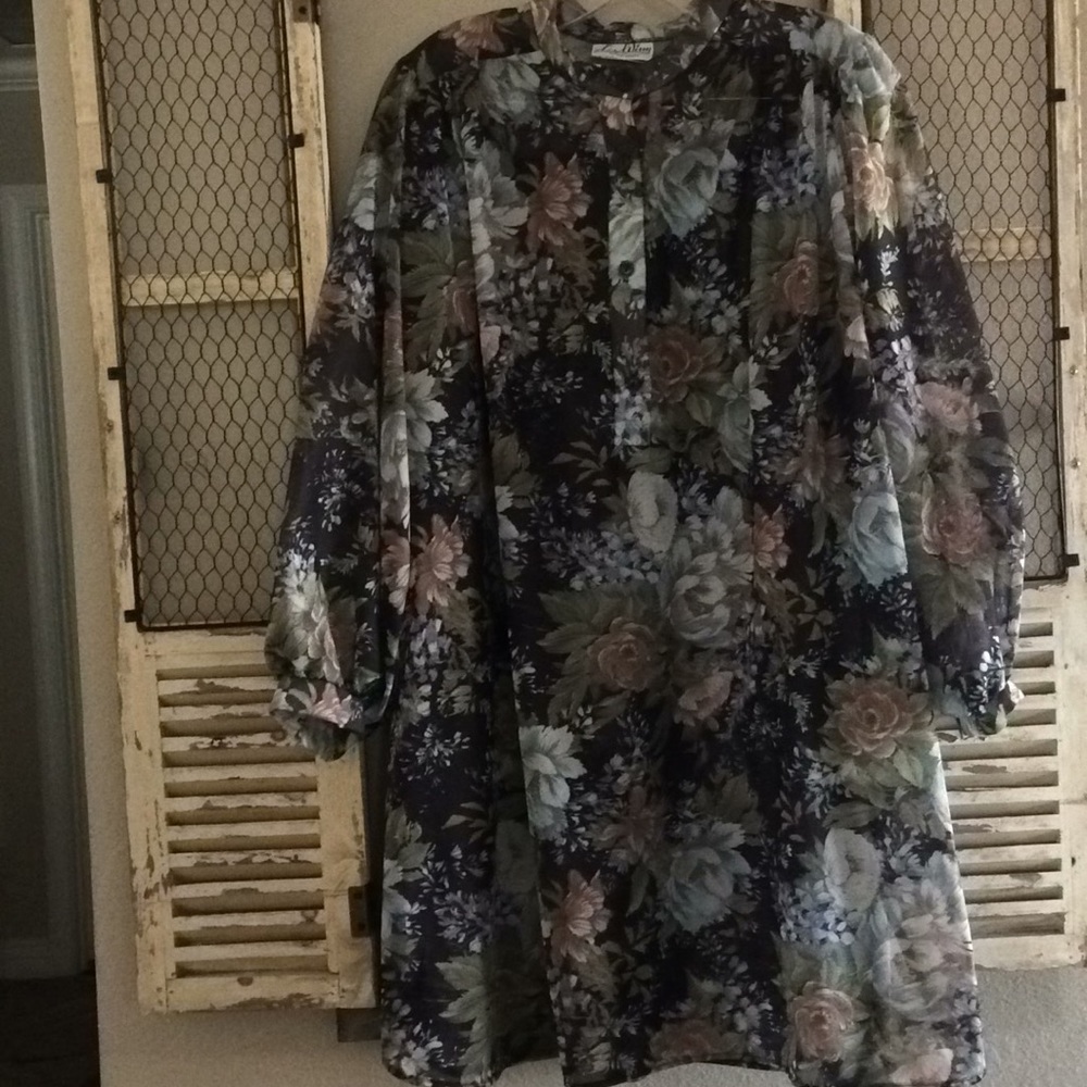 Vintage Tunic Style Long Blouse Floral Print XL
